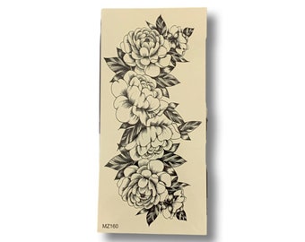 Large Black Peony Flower Temporary Tattoo | Realistic | Click For More Details | Leg tattoo | Crafting Supply