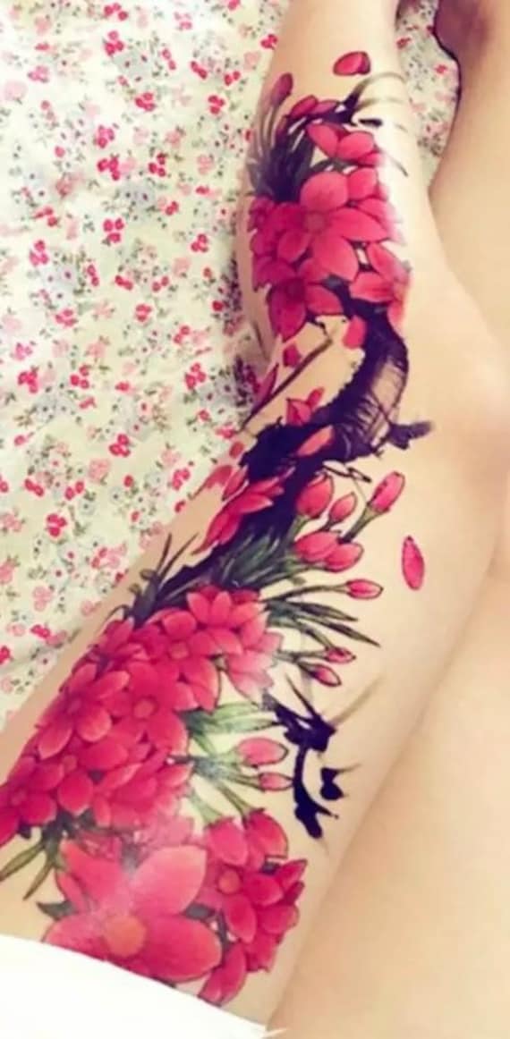 Buy Large Sleeve Colorful Pink Floral Temporary Tattoo Realistic Flower Leg  Tattoo Click for More Details Craft Supply Online in India 