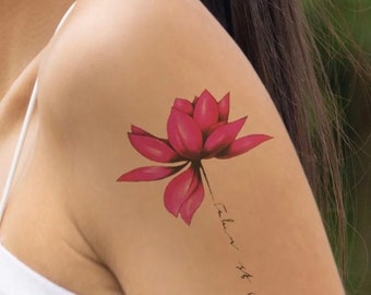 Large Pink Floral Temporary Tattoo | Click For More Details | Realistic | Flower | 1 Large and 2 Small Included | Craft Supply