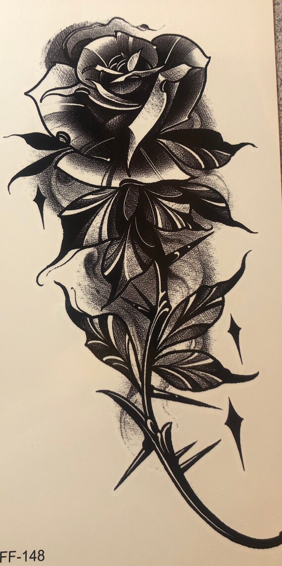 Tatuaje temporal floral de rosa negra pequeña / Haga clic para - Etsy México Tatuaje temporal floral de rosa negra pequeña / Haga clic para - Etsy México
