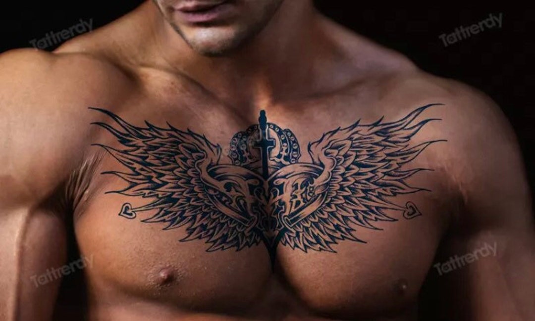 Blue Cross and Wings Chest Temporary Tattoo Realistic - Etsy Denmark Blue Cross and Wings Chest Temporary Tattoo Realistic - Etsy Denmark
