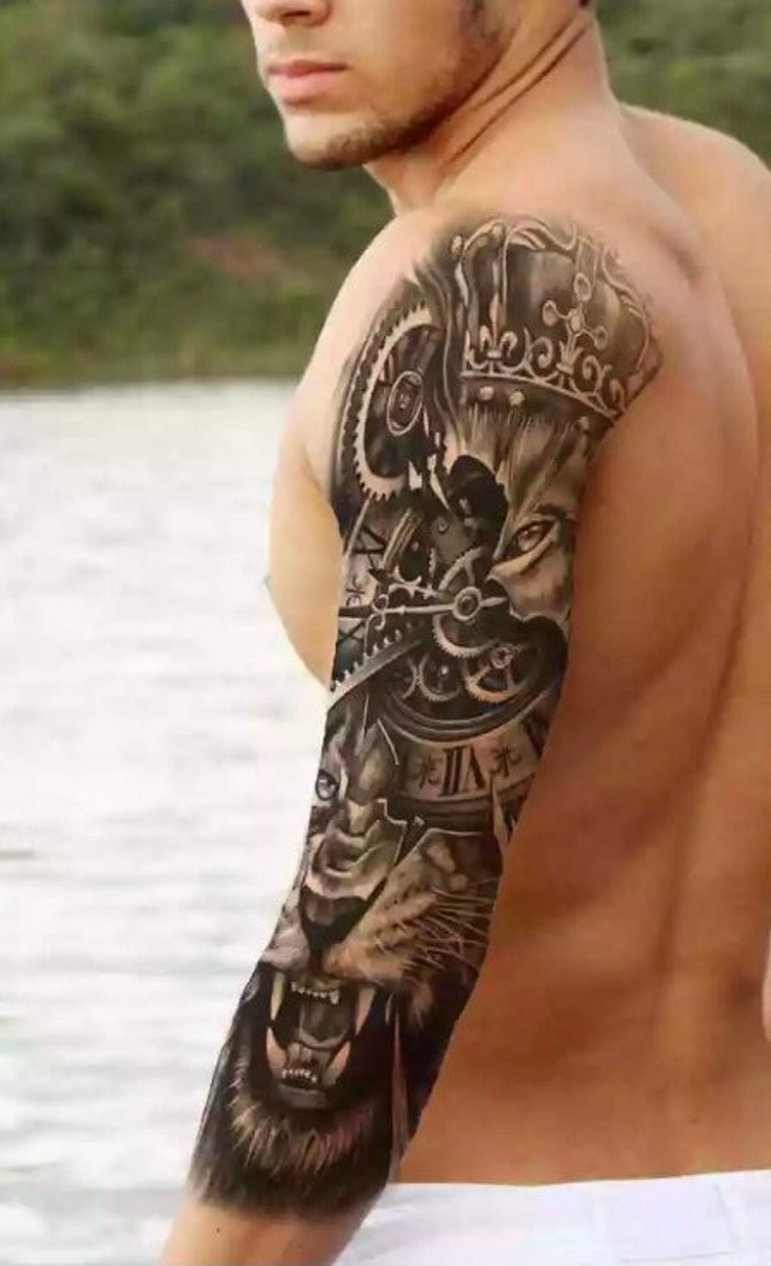 Full Sleeve Lion Temporary Tattoo Click for More Details Realistic King