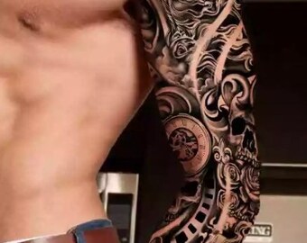 Full Sleeve Zeus Temporary Tattoo | Eye | Ace of Spades | Skill | Roses | God | Vintage Clock | Click For More Details | Craft Supply