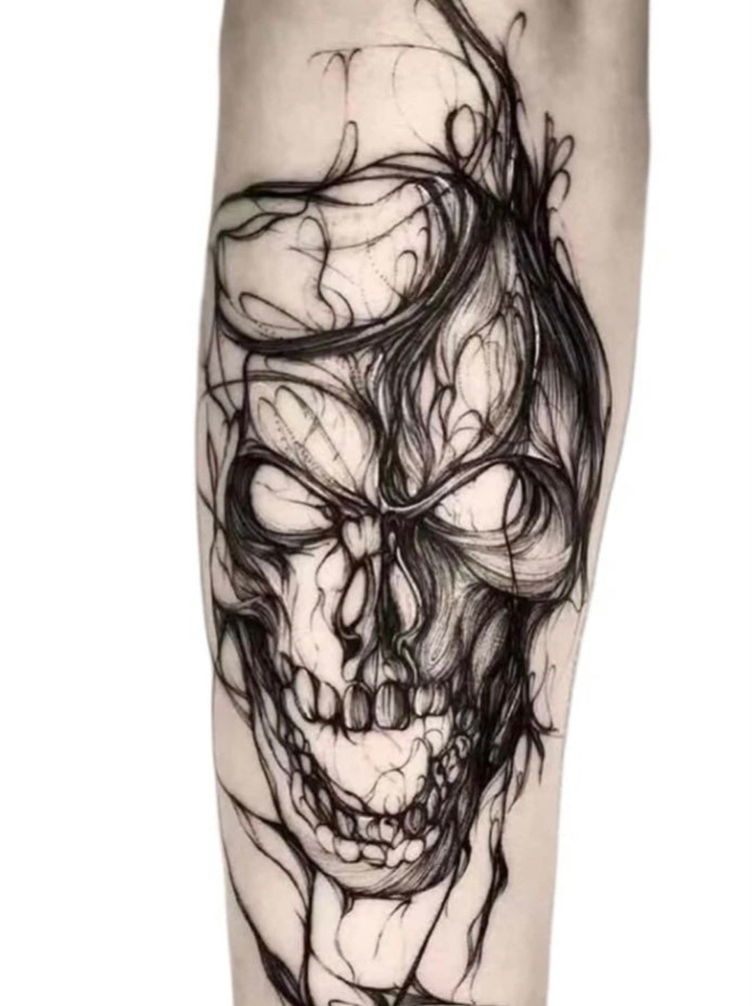 Large Black Skull Ax Temporary Tattoo Realistic Moon Snake Sleeve