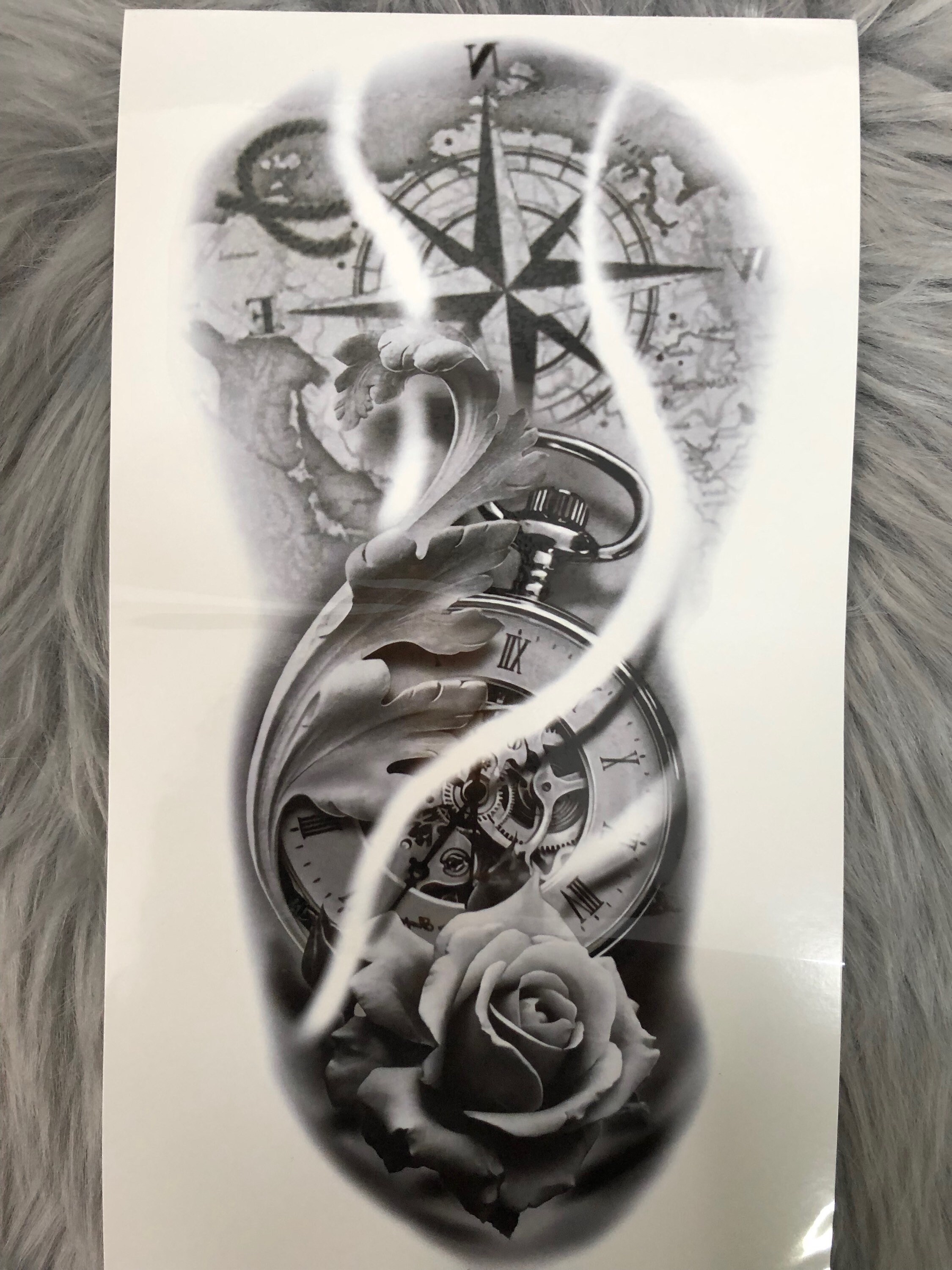 Large Black Map Temporary Tattoo Realistic Watch Rose - Etsy