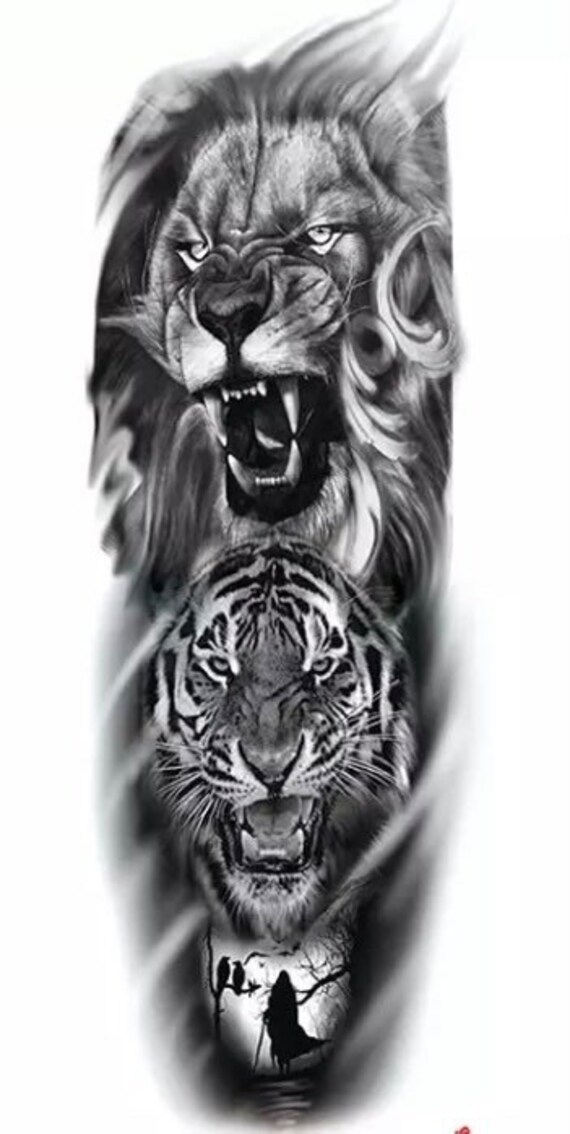 Full Sleeve Lion and Tiger Temporary Tattoo Click for More - Etsy Ireland Full Sleeve Lion and Tiger Temporary Tattoo Click for More - Etsy Ireland