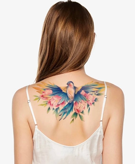 Colorful Birds on Blossoming Tree Best Temporary Tattoos| WannaBeInk.com