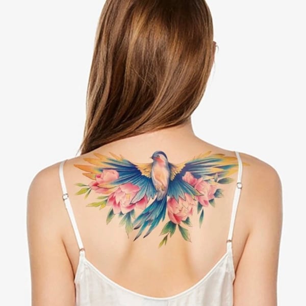 Large Colorful Bird Temporary Tattoo | Realistic Water Color | Rose | Flower | Wings | Click For More Details | Crafting Supply