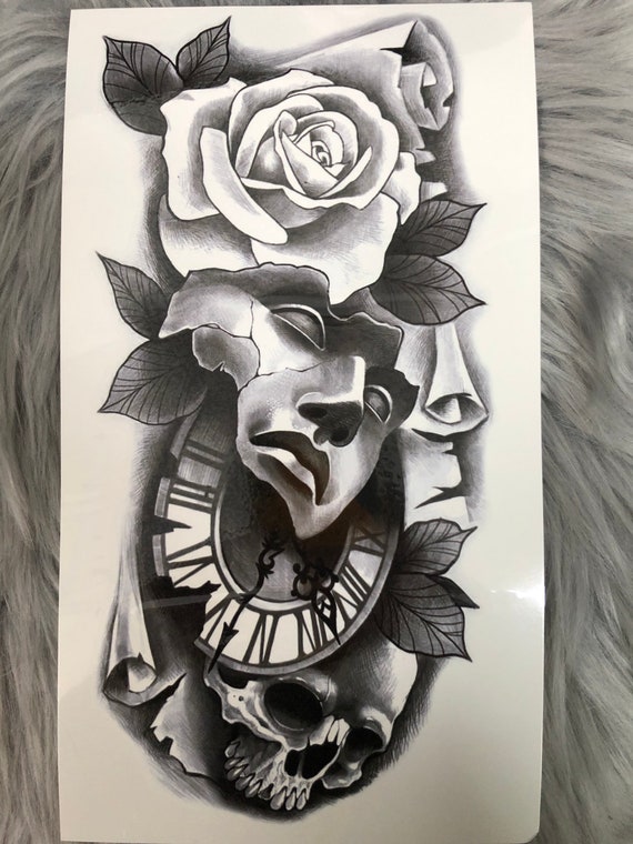 Cara negra grande / rosa / reloj vintage tatuaje temporal / - Etsy México Cara negra grande / rosa / reloj vintage tatuaje temporal / - Etsy México