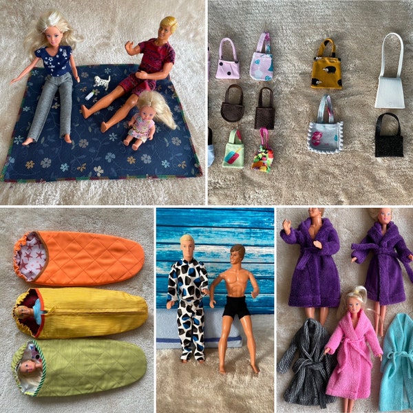 Puppenkleidung für schlanke Modepuppen 12 Zoll / 30cm / 1:6, Puppentaschen, Picknickdecke, Mumienschlafsack, Unterhosen, einfarbig, bunt uni