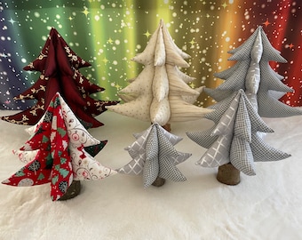 Tannenbäume Weihnachtsbäume aus Stoff Deko Dekoration Weihnachten Stoffdeko Adventskalender Dekotannenbaum mit Holzstamm gold silber rot