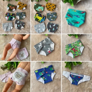 Doll diaper size 22-24, 26-28, 30-32, 34-36, 40-43 choice of pattern e.g. animals, flowers, plain, patterned, made of cotton jersey construction site vehicles white