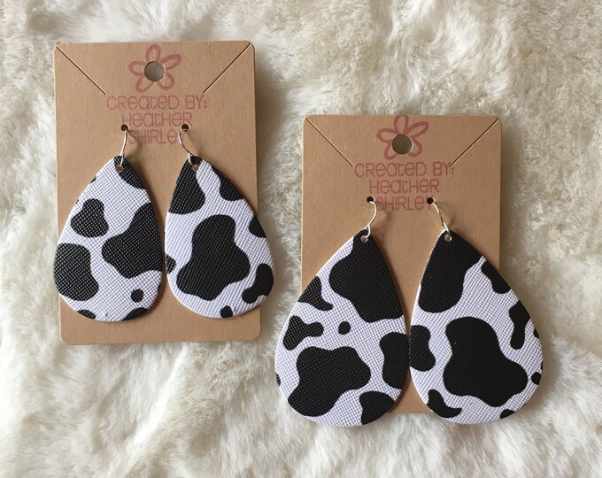 Black and White Cow Print Faux Leather Earrings