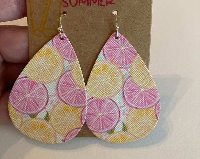 Limited Stock! Pink and Yellow Lemons Faux Leather Earrings