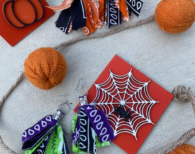 Halloween Bandana Earrings, Fall Earrings, Fall Jewelry, Back to School, Costume Halloween Accessories, Teacher Gifts, Bandana Jewelry,