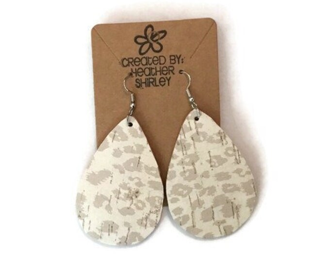 White Leopard Print Genuine Leather Earrings, Leather Gifts, White Cheetah Print Earrings, Fall Earrings, Holiday Gifts, Teacher Gifts
