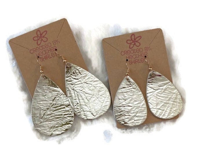 Gold, Teardrop, Two sizes available, Faux Leather Earrings, Teacher Gifts, Gold Earrings,Fall Earrings, Fall Gifts, Birthdays, Teardrop