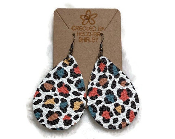 Safari Leopard, Genuine LeatherTeardrop Earrings