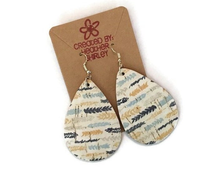 Arrow Print, Genuine Leather Earrings, Teardrop Earrings, Teacher Gifts, Marigold, Blue, Gray, Fall  Earrings, Birthday Gifts, Fall Jewelry