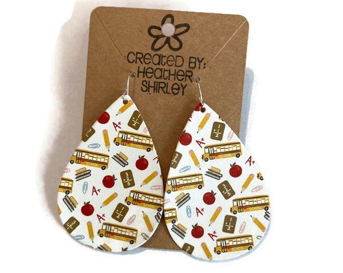 School Teacher Print Faux Leather Earrings