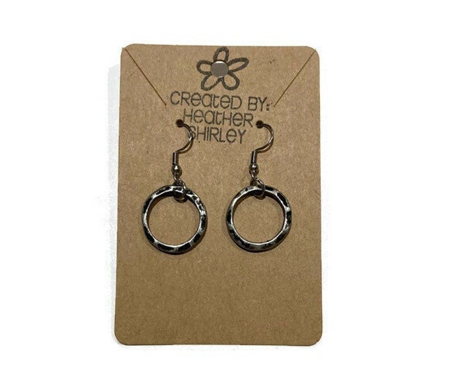 Antiqued Hammered Metal Circle Earrings, Small Earrings, Summer Earring, Small Circle Earrings, Birthday Gifts, Teacher Gifts,