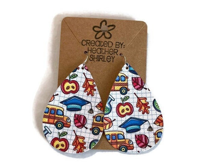 School Print Faux Leather Earrings