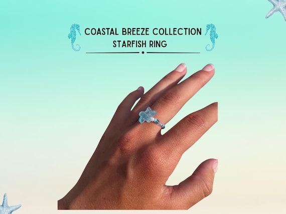 Beaded Starfish Stretchy Ring, Lightweight, Comfortable