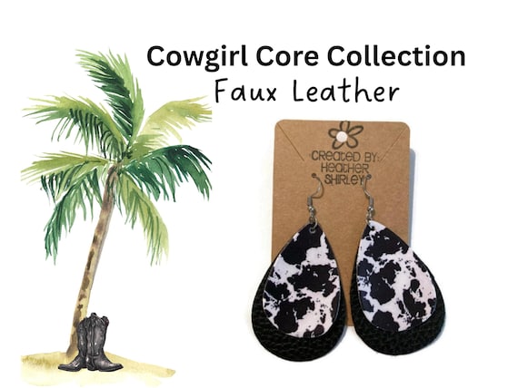 Layered Teardrop Cow Print Faux Leather Earrings