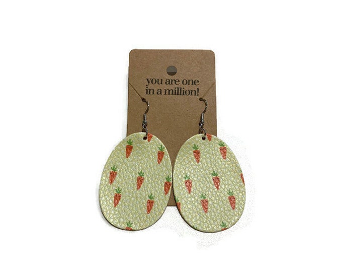 Carrot Spring Easter Faux Leather Egg Shaped Earrings, Cute Carrots, Easter Jewelry, Teacher Gifts, Easter Gifts, Spring Earrings