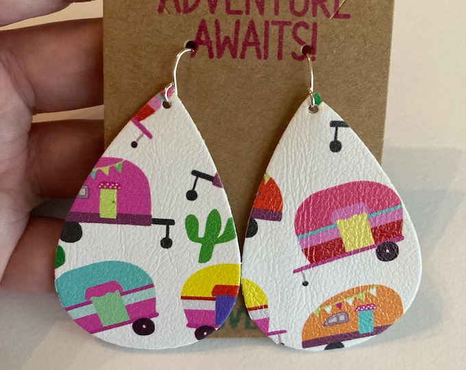 Camper Print Faux Leather Earrings