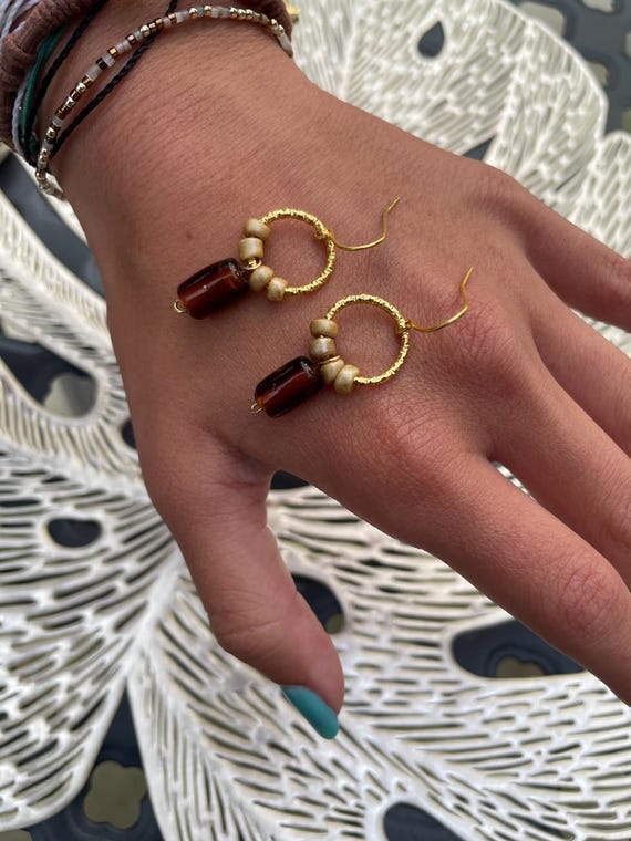 Beaded Dangle Gold Earrings