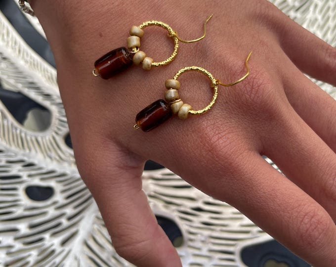 Beaded Dangle Gold Earrings