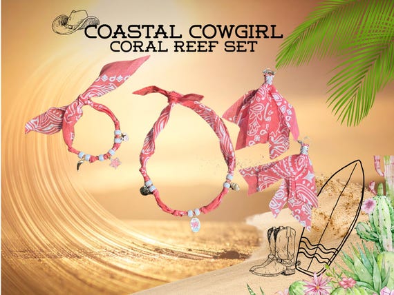 Coastal Cowgirl, Bandana Jewelry Set, Boho Beach, Vacation, Western Accessories