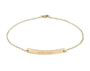 Curved Engraved Bar Anklet, Gold or Rose Gold Personalized Ankle Bracelet, Coastal Cowgirl, Western Rodeo, Summer Beach, Gifts