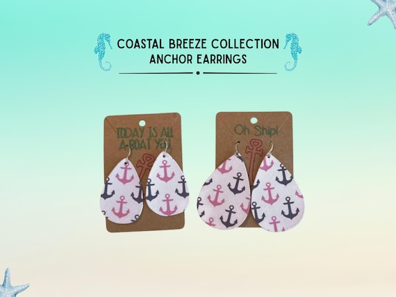 Anchor Faux Leather Earrings, Nautical Beach Summer Sailing Jewelry