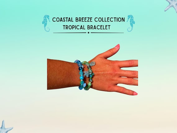 Set of 2! Tropical Beaded Stretchy Charm Bracelets
