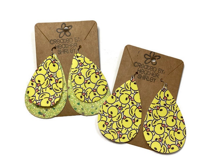 Super Cute Yellow Rubber Ducky Faux Leather Earrings