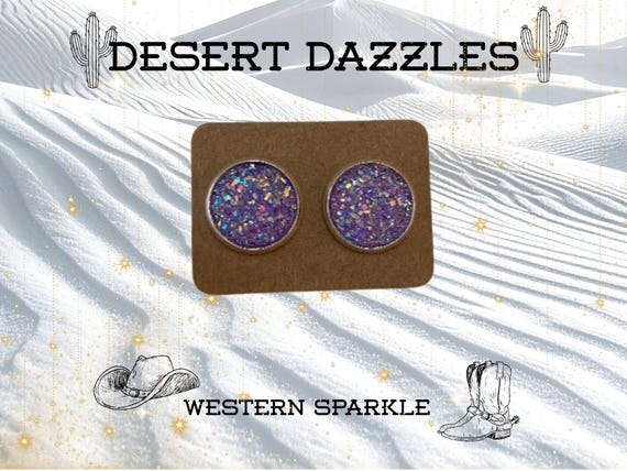 Desert Dazzle Studs, Drusy Earrings, Boho Cowgirl Western, Bridal Festival