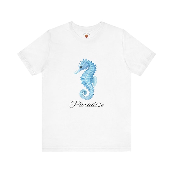 Blue Seahorse Paradise Tee | Ocean Watercolor Sea Life Shirt, Beach Tee, Tropical Vacation, Comfy Comfort Colors, Gifts