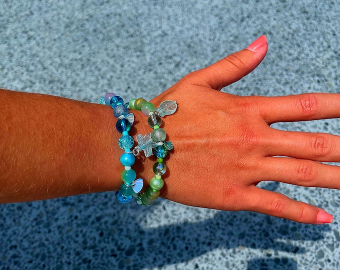 Set of 2! Tropical Beaded Stretchy Charm Bracelets