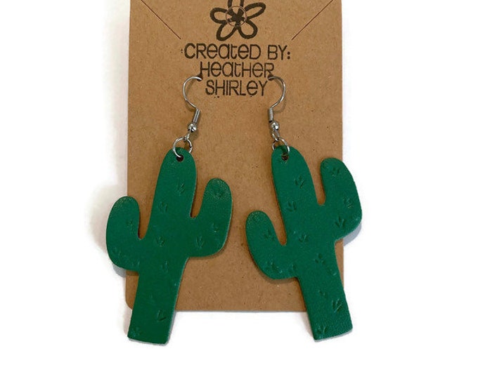Cactus Shaped Faux Leather Earrings