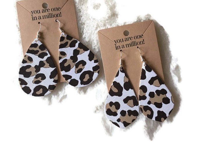 Leopard Print Black and Brown, Choose your style Faux Leather Teardrop Earrings, Summer Earrings, Neutral Colors, Gifts, Birthday, Teacher