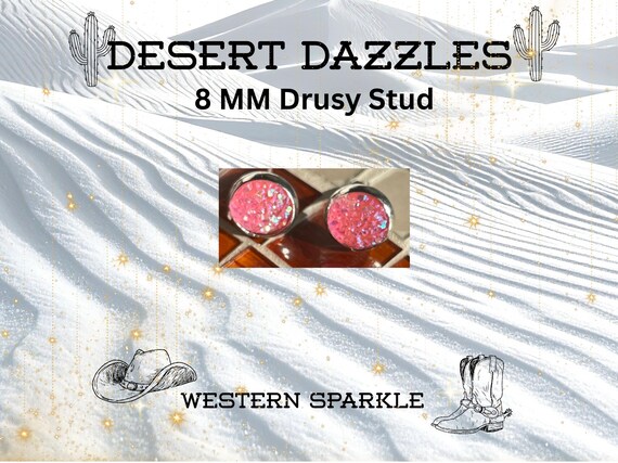 Western Dazzles, 8mm Drusy Stud Earring, Small Duzy, Coastal Cowgirl, Sparkle Jewelry, Summer, Beach