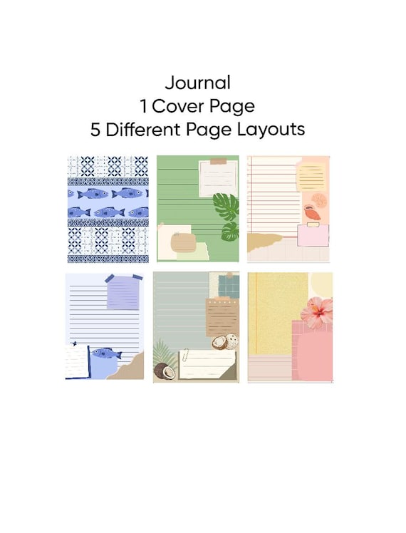 Tropical Journal Pages, Vacation Scrapbook, Notebook Pages, Summer Travel Prints (PDF Download), Printable, Memeories