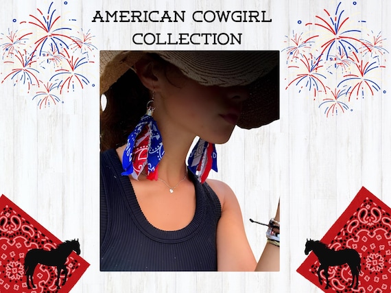 Bandana Earrings, Red, White and Blue