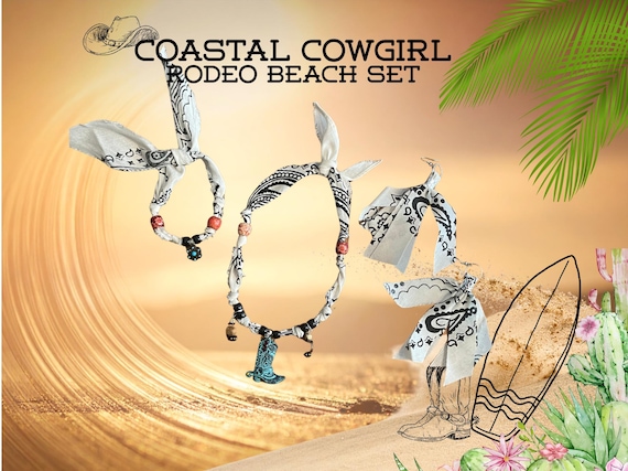 Coastal Cowgirl, Bandana Jewelry Set, Necklace, Bracelet, Earrings, Western Rodeo, Boho, Beach