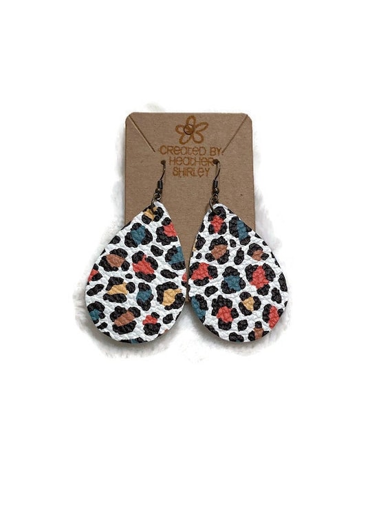 Safari Leopard, Genuine LeatherTeardrop Earrings