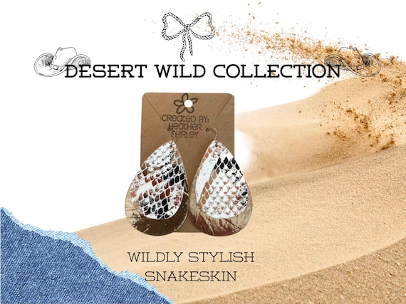 Rose Gold Snakeskin Teardrop Earrings, Lightweight Western Jewelry, Desert Wild Collection