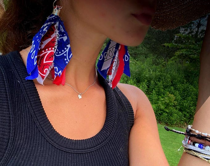 Bandana Earrings, Red, White and Blue