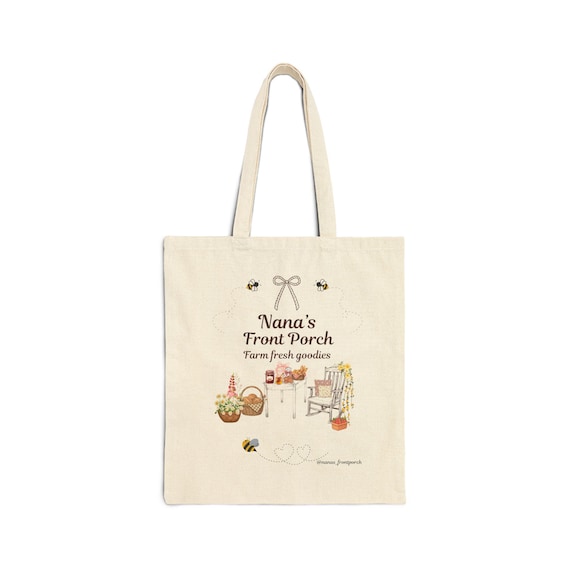Nana's Front Porch Farm Fresh Goodies Tote Bag | Cottagecore Market Tote, Reuseable Grocery, Gifts, Summer